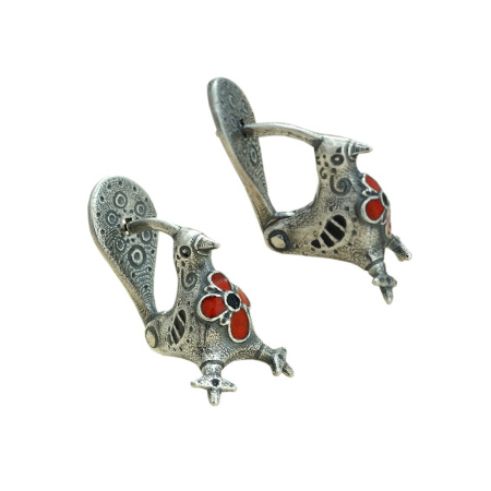 Серебряные серьги «Птицы» с эмалью